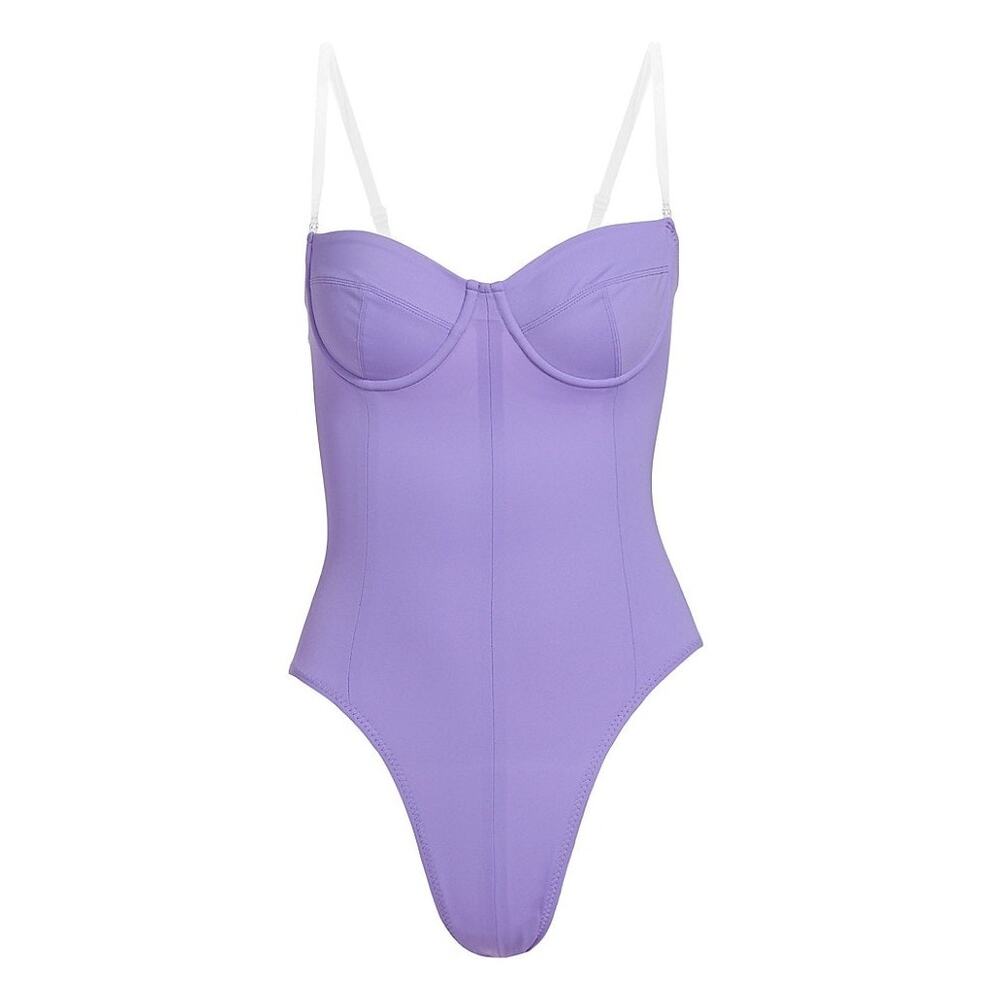 Norma Kamali Corset Mio Strapless One Piece Swimsuit Size M Lilac Purple NWT